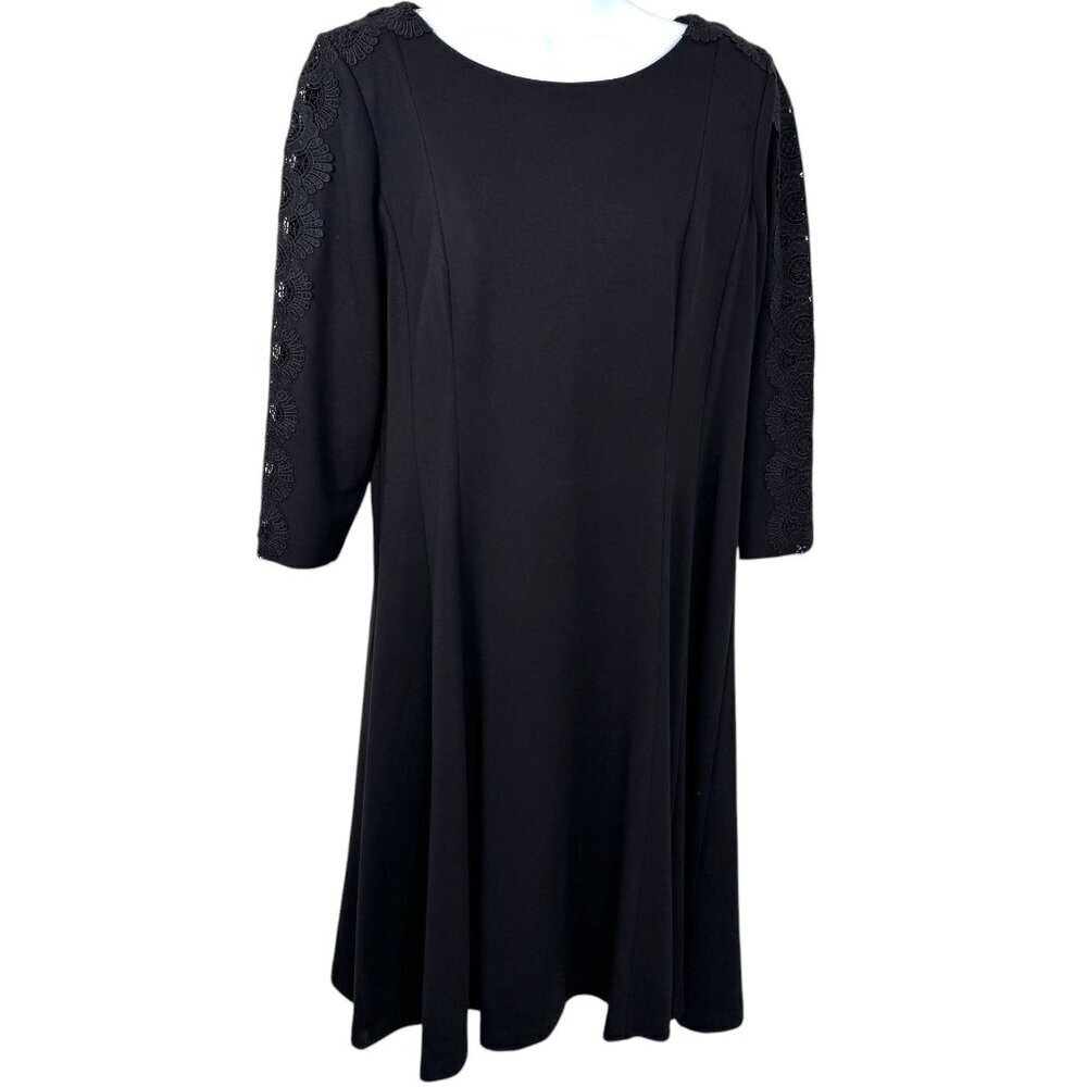 Talbots Career Midi Dress Black Lace Cut Out Sleeves Evening Cocktail Size 12P